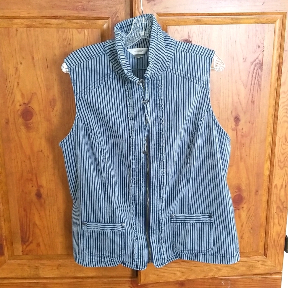 CJ Banks Striped Vest Blue White Denim 1X